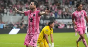 Lionel Messi celebrando un gol con la camiseta del Inter Miami en la Leagues Cup