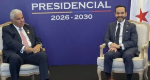El presidente de Panamá José Raúl Mulino durante la reunión bilateral sobre interconexión eléctrica y seguridad en Cali.