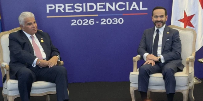 El presidente de Panamá José Raúl Mulino durante la reunión bilateral sobre interconexión eléctrica y seguridad en Cali.