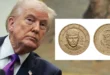 Lanzamiento de la moneda de un dólar con el rostro de Donald Trump