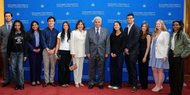 El presidente de Panamá José Raúl Mulino durante su intervención en el Foro de Columbia University en Nueva York
