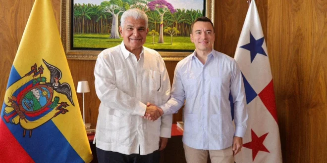 Reunión bilateral entre los presidentes José Raúl Mulino y Daniel Noboa en Guayaquil.