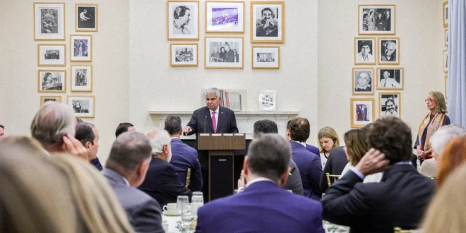 El presidente José Raúl Mulino durante su intervención en el foro del Council of the Americas