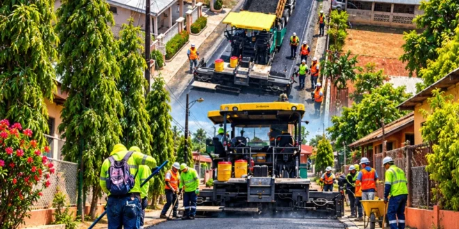 Obras de pavimentación y mejora vial en calles del distrito de Aguadulce.