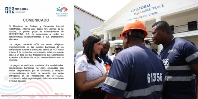 Pago de prestaciones laborales a extrabajadores de Serviestiba por parte del Mitradel