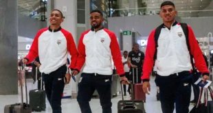 Selección de Panamá de futsal llegando al Polideportivo Alexis Argüello
